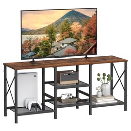 JARHETUN TV Stand for 55 Inch TV, Entertainment Center with 3-Tier Open Shelves, TV Console Table for Living Room, Bedroom, Rustic Brown