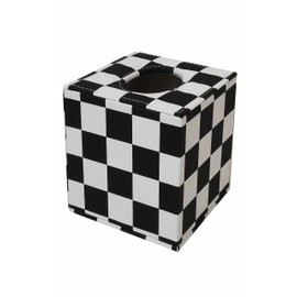 S Forever Cube Tissue Box Holders PU Leather Square Roll Tissue Box Cover (Black and White Checkerboard,5.32" L x 5.32" W x 5.51" H)