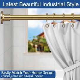 BRIOFOX Industrial Shower Curtain Rod - 2-in-1 Design Tension Curtain Rod - Rustproof Non-Slip 43 to 72 Inch Metal Steel, Light Gold Window Curtain Rod