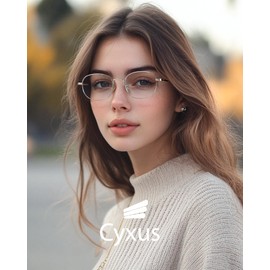 Cyxus Oval Blue Light Blocking Glasses for Women Men,Metal Round Frame Computer Gaming Use Anti Eye Strain 8562