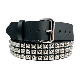 Three Row Pyramid Stud Belt Made In USA Genuine Leather Punk Goth Thrash Metal (M-34)