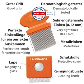 Original 3 in 1 Metal Human Lice Comb Lausinator Nit Comb Extra Fine - Children and Adults - Now with Lice Guidebook to Download (English Language Not Guaranteed)