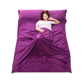 Sleeping Bag Liner Camping Travel Home Bed Sheet Lightweight Breathable Hotel Compact Sacks (Purple, 63 * 82.7in)