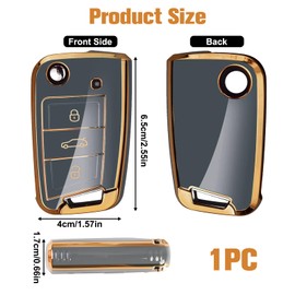 Car Key Cover TPU 3 Buttons Key Fob Case for VW Volkswagen Golf 7 Mk7 Polo Skoda Jetta Tiguan Seat Leon Fabia Ibiza Fabia Octavia Superb Magotan Protective Car Accessories Key Case, Golden Edge Black