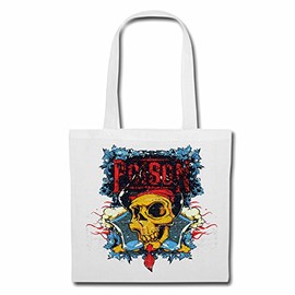 Reifen-Markt Tasche Umhängetasche POISON SKULL BIKERSHIRT GOTHIC BIKE CLUB MC MOTORCYCLE CHOPPER CUSTOM MOTORRAD MOTORRADTREFFEN CLUB TREFFEN Einkaufstasche Schulbeutel Turnbeutel in Weiß