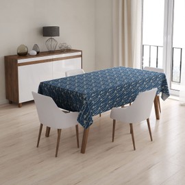 Japanese Wave Texture Pattern Pattern - Rectangle Oblong Linen Table Cover, Tablecloth, 60'' x 90'' inches Washable Decorative