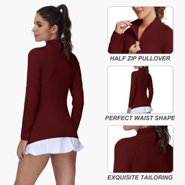 GGOV Golf Shirts for Woman UPF 50+ Sun Protection Quick Dry Lightweight Long Sleeve Polo Shirts for Woman Active Lifestyle Womens Rash Guard Red