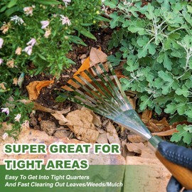 Haliaeetus Garden Hand Rake, 14.6'' Small Hand Rake for Tight Areas, 9 Tines Stainless Steel Garden Rake with Ergonomic Wood Handle for Clearing Leaves and Loose Debris in Flower bed and Around Plants