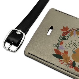Give Thanks with Pumpkins Thanksgiving Rectangle Leather Luggage Card ID Tag