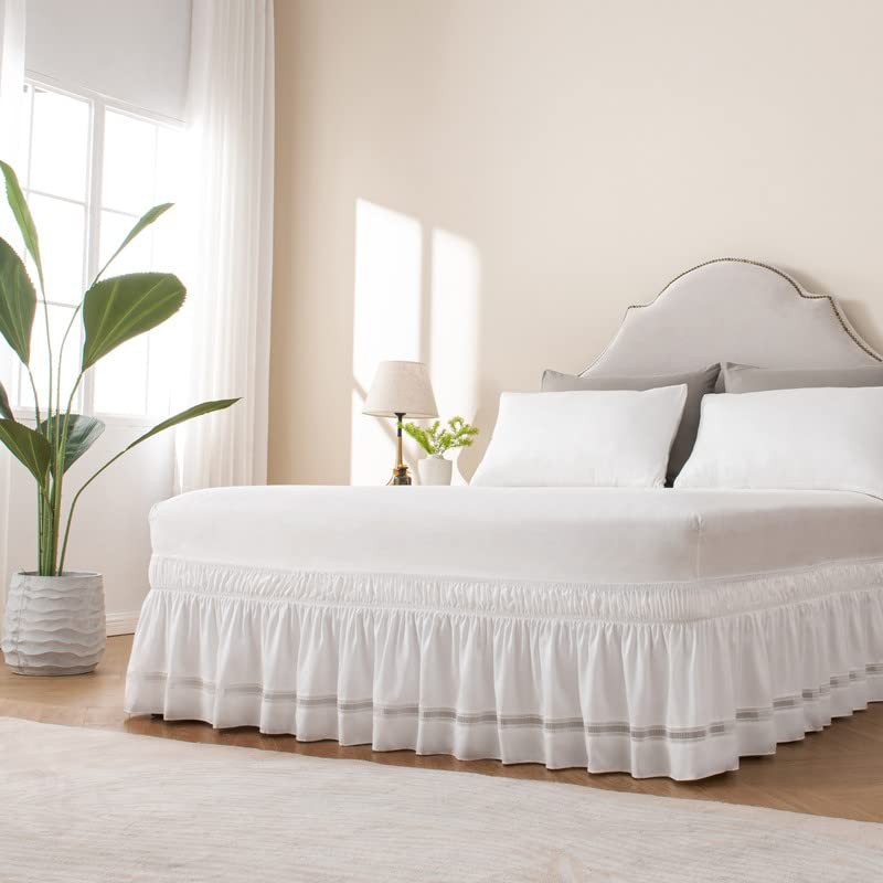 MIYE - Falda de cama de encaje con volantes, elástico