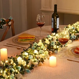 MARTINE MALL - Guirnalda de flores de rosas en vid, 5 hebras de 41 pies, flores de vid para dormitorio con 33 pies/100 luces LED en cadena, guirnalda de flores de rosa, guirnalda floral de rosas para