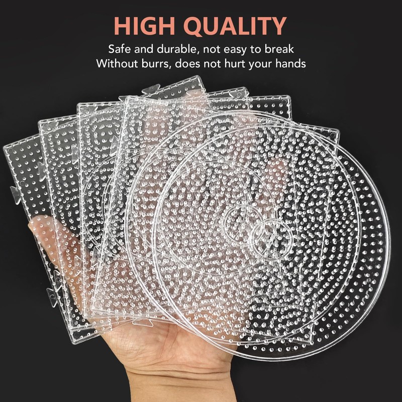 6Pcs Fuse Beads Boards 5mm,Transparent Beads Pegboard,Large Round Square Bead