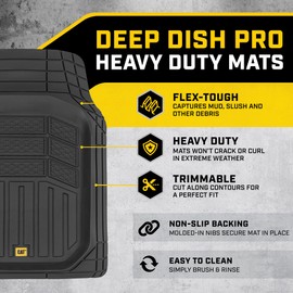 Cat® CAMT-9013 (3-Piece) Heavy Duty Deep Dish Rubber Floor Mats, Trim to Fit for Car Truck SUV & Van, All Weather Total Protection Durable Liners Black, 29.5" L x 21" W x 1" Th