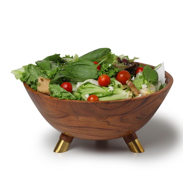 11.8 inch Acacia wood bowl with three Brass legs |