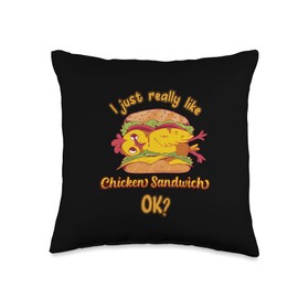 Ground Beef Snack Tomato Buns Fast Food Cheese Tee I Just Really Like Chicken Sandwich Restaurant Bun Burger Throw Pillow, 16x16, Multicolor