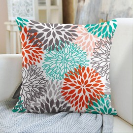 Emvency Throw Pillow Cover Blue Aqua Orange Gray and Floral Decorative Pillow Case Home Decor Square 16 x 16 Inch Pillowcase