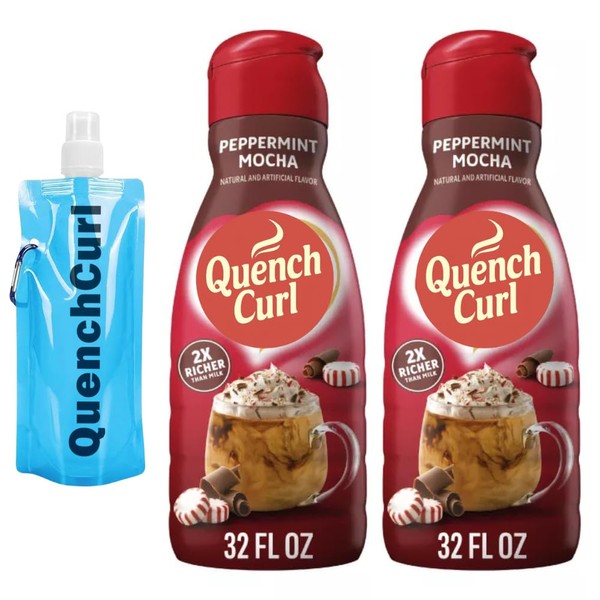 Premium Liquid Coffee Creamer 2x32oz with QuenchCurl Collapsible Bottle –