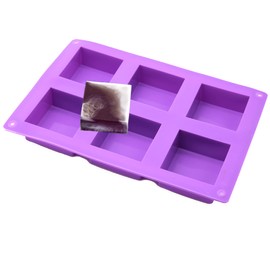 X-Haibei Small 6-Cavity Basic Plain Square Lotion Bar Soap Silicone Mold for Homemade Craft 2inch Width 2inch Length 1inch Depth per Cavity 2oz