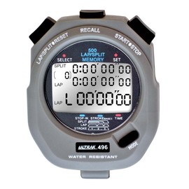 Ultrak 496 500-Lap Stopwatch, Dual-Split Memory Sports Timer with LCD Display, Water-Resistant, Stroke Rate & Countdown, Long-Life Battery