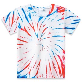 Kids Red White & Blue Tie Dye Style Shirts Boys Girls 4th of July USA American Flag Firecracker Tees Clothes Size 10