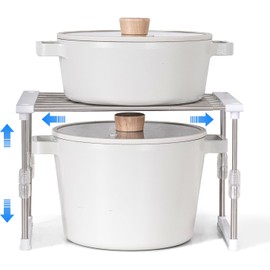 carrotez carrotez Expandable Cabinet Organizer, Set of 1 Width & Height-Adjustable Kitchen Cabinet Organizer Shelf, Stackable Kitchen Counter Shelf, 11.8~19.6 x 7.8 x 5.9~9" White