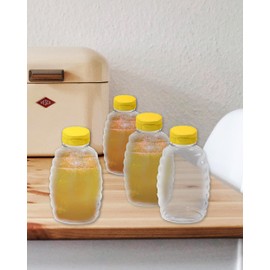 Skywin Honey Jar - Clear Plastic Squeeze Honey Bottles and Honey Container Dispenser with Flip Lid and Seal (10, 32oz)