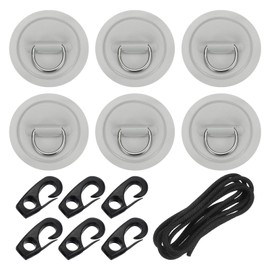 PATIKIL D-Ring Patch, 6 Pcs Stainless Steel D-Ring PVC Patch Pad No Glue Include with 8.2ft Elastic Cords and Hooks for Inflatable Boat Paddle Board Canoe Surfboard, Gray