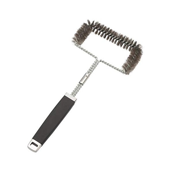 Landmann Pure Grill Brush with Soft Stainless Steel Bristles for Gentle Cleaning Rubberised Handle for Safe Handling Ideal for Cast Iron Grates and Plates Dimensions 18 x 41 x 3 cm [Stainless Steel]