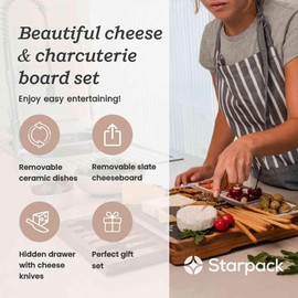 Starpack 'Gather & Graze' Wooden Charcuterie Board & Cheese Board Gift Set with 4 Cheese Knives, Wine Key & 4 Appetizer Forks - Housewarming, Bridal Shower, Wedding Gift