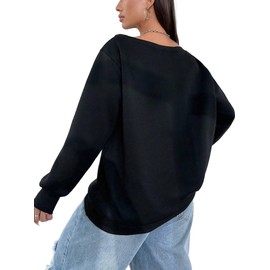Remidoo Womens Off Shoulder Sweatshirt Drop Shoulder Oversized Long Sleeve Pullover Top Black Small