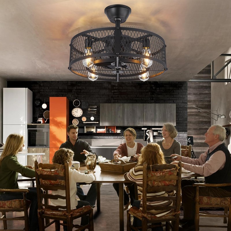 Depuley Outdoor Ceiling Fan with Light: 20" Caged Ceiling Fans
