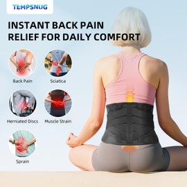 tempsnug Rückenbandage für Schmerzen im unteren Rücken, verstellbare Lendenwirbelstütze mit atmungsaktivem Netzgewebe für Bandscheibenvorfall, Ischias, Skoliose, Schwarz, Größe XL