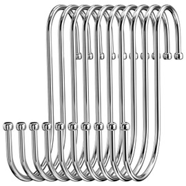 Firschoie Pack of 10 S Hooks, Stainless Steel S Hooks, Heavy Duty Metal Hooks, Double Hooks for Hanging Cups, Clothes, Pots and Bowls, Suitable for Kitchen, Living Room, Bathroom, Garden, Wardrobe