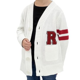 Hip Hop 50’s Shop Boys 1950s Retro Knit Varsity Letterman Cardigan Sweater for Kids and Toddlers (2T, White R)