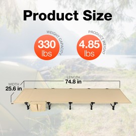 FAHKNS Lightweight Camping Cot, Ultralight Folding Bed for Camping, Hiking, Travel, Portable Compact for Outdoor Travel, Khaki