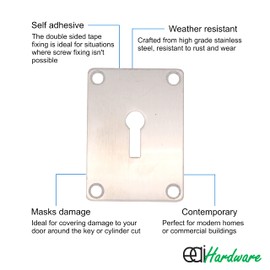 Repair Escutcheon Key Hole Cover Plate Screw Fix Satin Stainless Steel 65 x 47mm