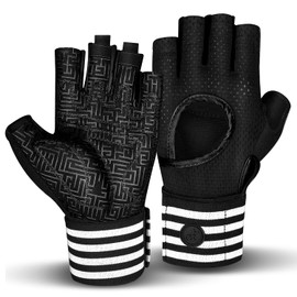 MOREOK Workout Gloves for Men/Women- [3/4 Finger] [Curved Open Back] Weight Lifting Gloves with Wrist Wrap Support,Gym Gloves for Weightlifting,Exercise,Training,Pull ups,Fitness and Rowing-Small