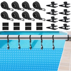 OMKSIH 24 Pcs Pool Solar Cover Reel Attachment Kit Solar Cover Straps Inground Pool Solar Cover Straps and Clips Solar Blanket Straps Kit Including 8 Straps with Hooks 8 Clips and 8 Touch Fastener