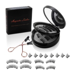 XYKJLIAO Magnetic Eyelashes without Eyeliner - Reusable Dual Magnetic lashes with 16 Pair, Looking Natural No Glue 3D False Eyelashes Kit with Applicator(Black)