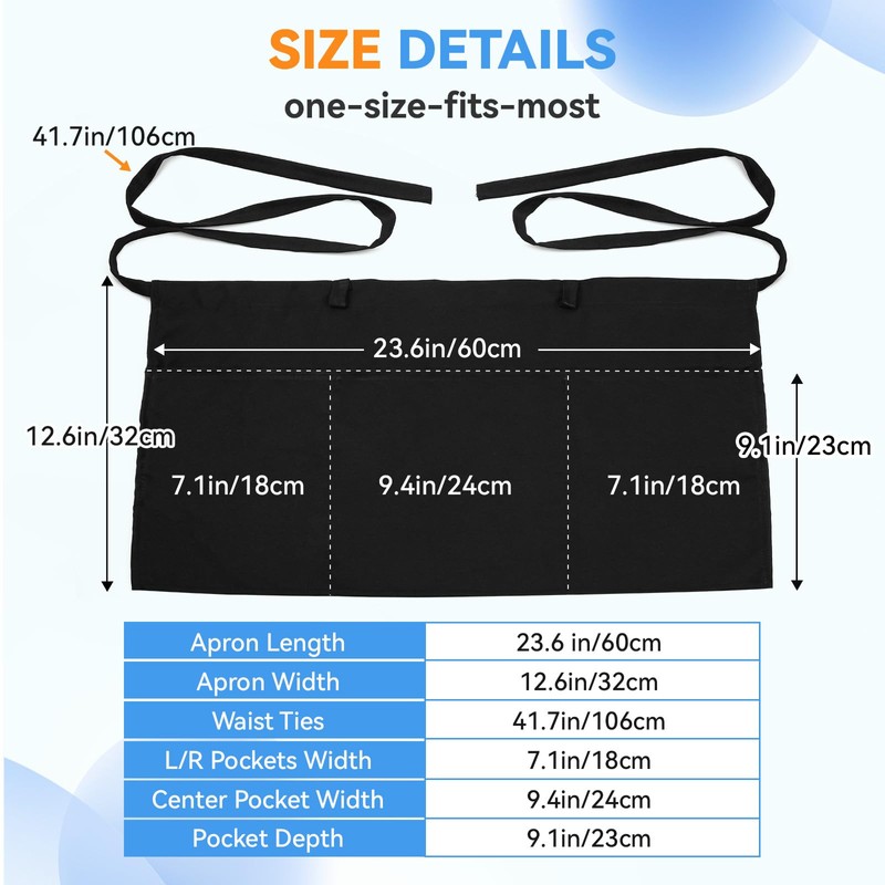 LOHYILYE Server Aprons with 3 Pockets Waitress Waiter Waist Black