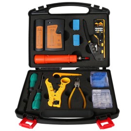 trophable Network Tool Kit, 12 in 1 Professional RJ45 Crimp Tool Kit Pass Through Crimper RJ45 Tester 110/88 Punch Down Tool Stripper Cutter Cat6 Pass Through Connectors and Boots