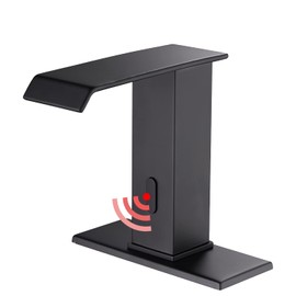 YBlucklly Automatic Sensor Touchless Waterfall Bathroom Sink Faucet with Control Box and Temperature Mixer DC Powered Sensor Hands Free Bathroom Tap Matte Black Vanity Faucets with Hole Cover Plate