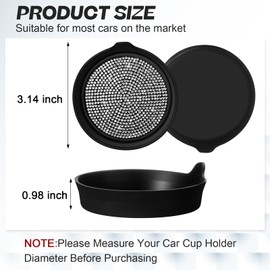 Acellegic Bling Car Cup Coaster, Universal Non-Slip Cupholders Insert Coasters, 2 Pcs Crystal Rhinestone Silicone Shockproof Drink Mat for Car Interior Accessories