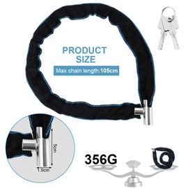 Adiwo Bike Lock with 2 Keys, 85cm Heavy Bicycle Chain, Anti-Theft and High Security Cycling Lock with Waterproof Cover, Steel Chain for Bicycle, Moto, MTB, Door, Fence