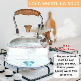 Tea Kettle - 2.7 Quart Whistling Kettle - Stove Top Kettle Gas Kettles with Anti-Hot Wood Pattern Handle -Food Grade Stainless Steel Stovetop Kettles- Anti-Rust Tea Pot for All Induction & Gas Stoves