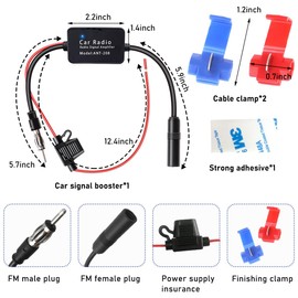 Sylvil 12V Car Antenna Booster, Universal Auto Radio Aerial Antenna Signal Reception Amplifier, Amplify Signal & Reduce Noise AM FM for Stereo Audio Radio Media, Car Accessories
