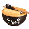WHJY Black Ceramic Bowl with Lid, Spoon, Chopsticks for Soup,