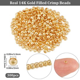 Beebeecraft 300Pcs 14K Gold Filled Brass Crimp Beads Positioning Spacer Beads 2mm Metal Rondelle Loose Beads with Storage Box for DIY Necklace Bracelets Anklets Making