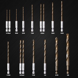 Sinyeenglon Cobalt Drill Bit Set for Hardened Metal and Stainless Steel, M35 High Speed Steel Hex Shank Impact Drill Bits (16Pcs 1/16-3/8)