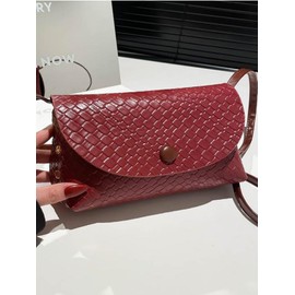 QWINEE Women's Woven Purse PU Leather Crossbody Bags Flap Clutch Purses Retro Square Handbags Red One Size